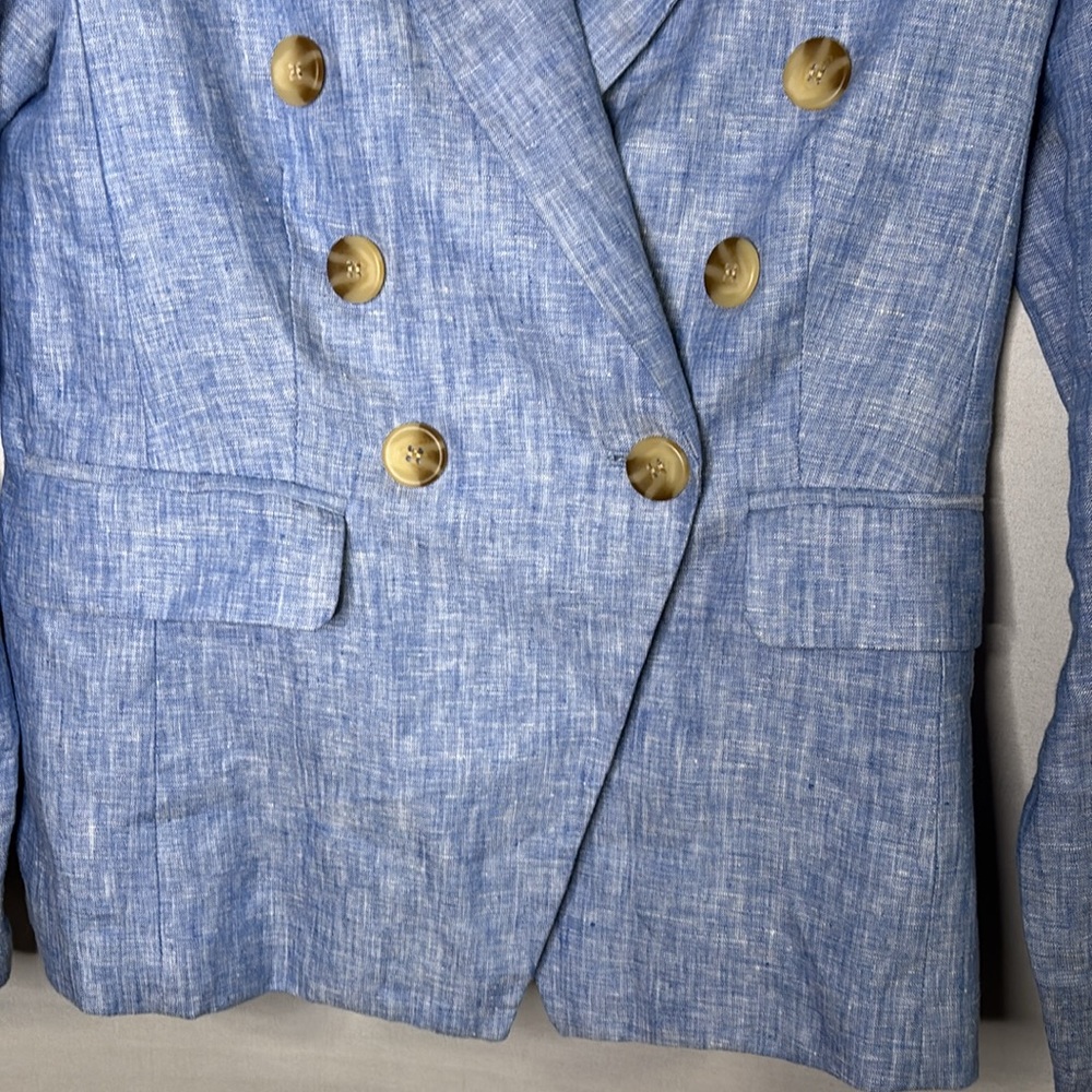 Magaschoni Blazer Women Light Blue Linen Double Breasted Asymmetrical XS - Picture 4 of 7